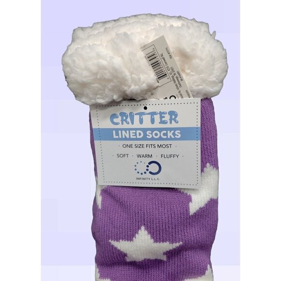 NWT Puppy Dog Slipper Socks Sherpa Lined No Slip Grips Cushioned One Size Purple - Picture 4 of 4